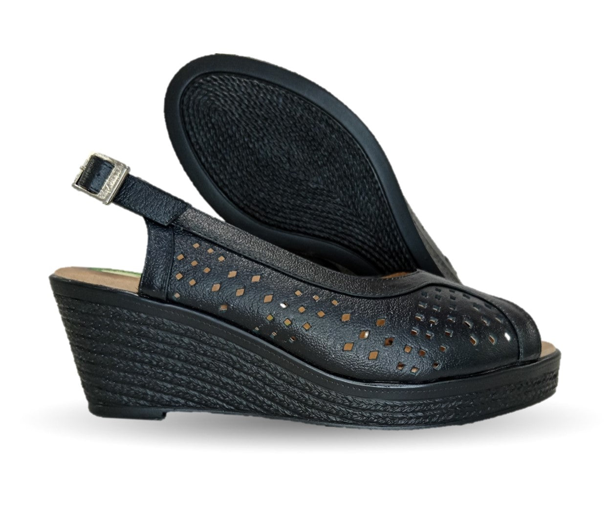 Sandalia de Confort de piel de ternera con Shock Point Capricho 66003 Negro para mujer