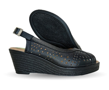 Sandalia de Confort de piel de ternera con Shock Point Capricho 66003 Negro para mujer