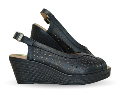 Sandalia de Confort de piel de ternera con Shock Point Capricho 66003 Negro para mujer