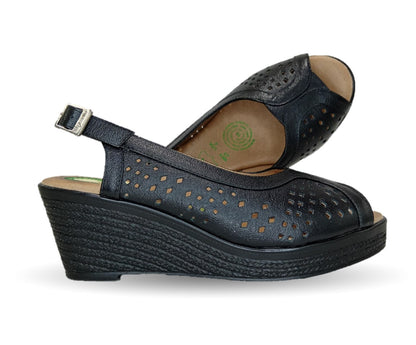 Sandalia de Confort de piel de ternera con Shock Point Capricho 66003 Negro para mujer