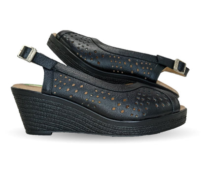 Sandalia de Confort de piel de ternera con Shock Point Capricho 66003 Negro para mujer