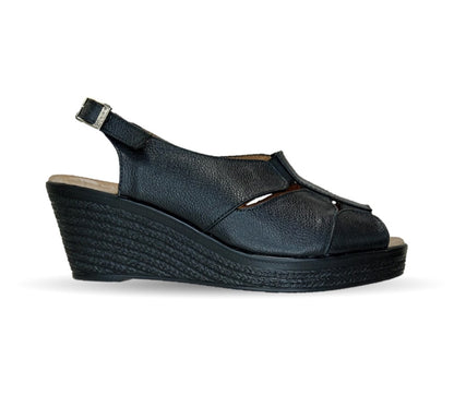 Sandalia de Confort de piel de ternera con Shock Point Capricho 66008 Negro para mujer