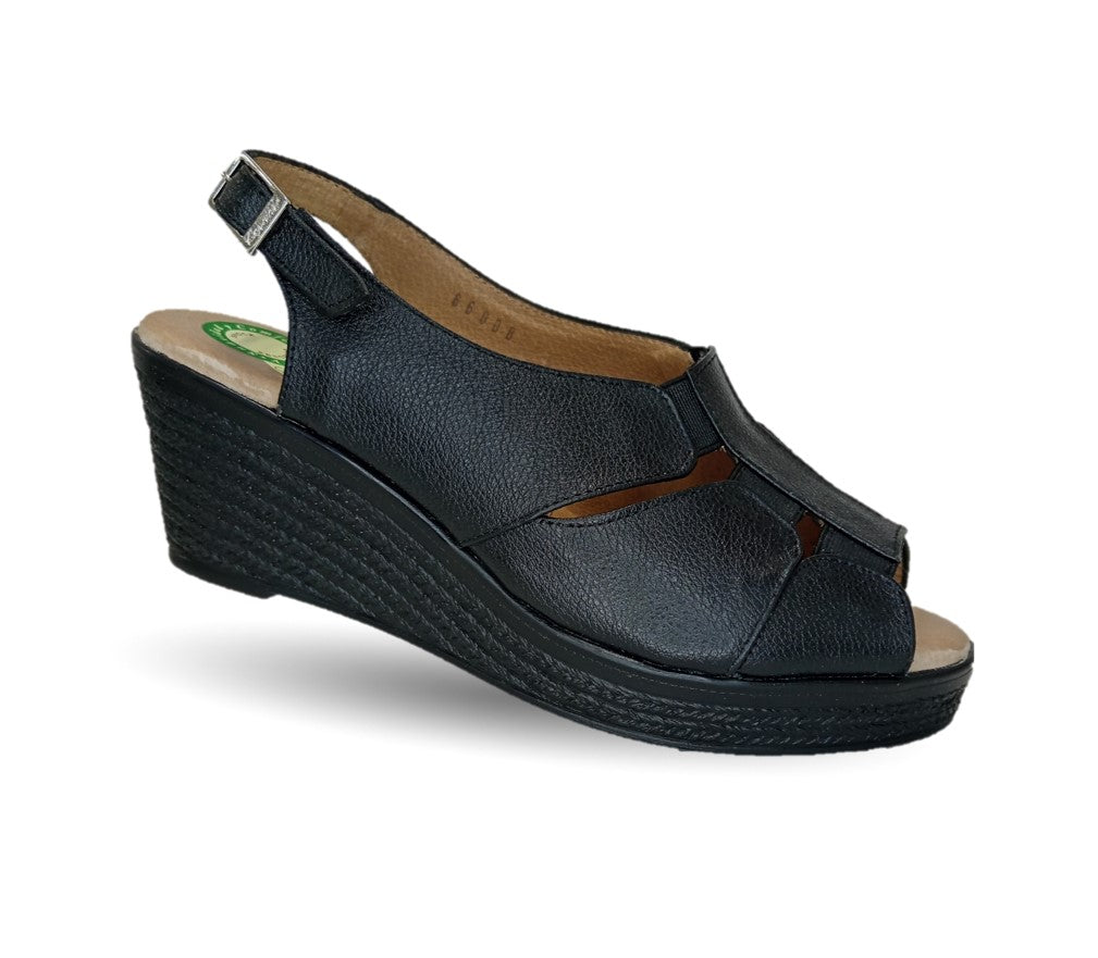 Sandalia de Confort de piel de ternera con Shock Point Capricho 66008 Negro para mujer