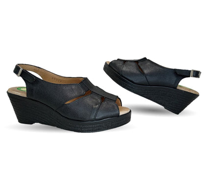 Sandalia de Confort de piel de ternera con Shock Point Capricho 66008 Negro para mujer