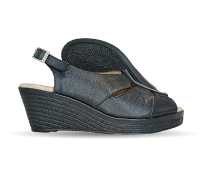 Sandalia de Confort de piel de ternera con Shock Point Capricho 66008 Negro para mujer