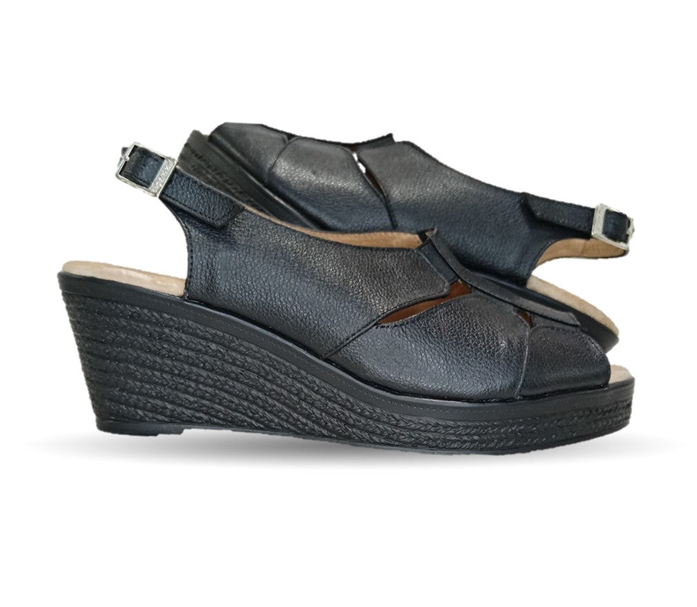 Sandalia de Confort de piel de ternera con Shock Point Capricho 66008 Negro para mujer