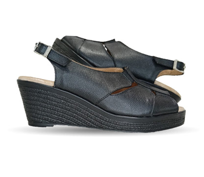 Sandalia de Confort de piel de ternera con Shock Point Capricho 66008 Negro para mujer