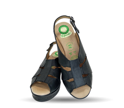 Sandalia de Confort de piel de ternera con Shock Point Capricho 66008 Negro para mujer