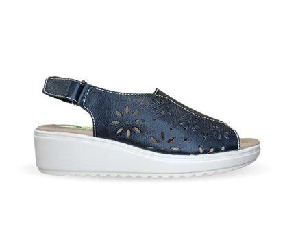 Sandalia de Confort de piel de ternera con Shock Point Capricho 70051 Negro para mujer