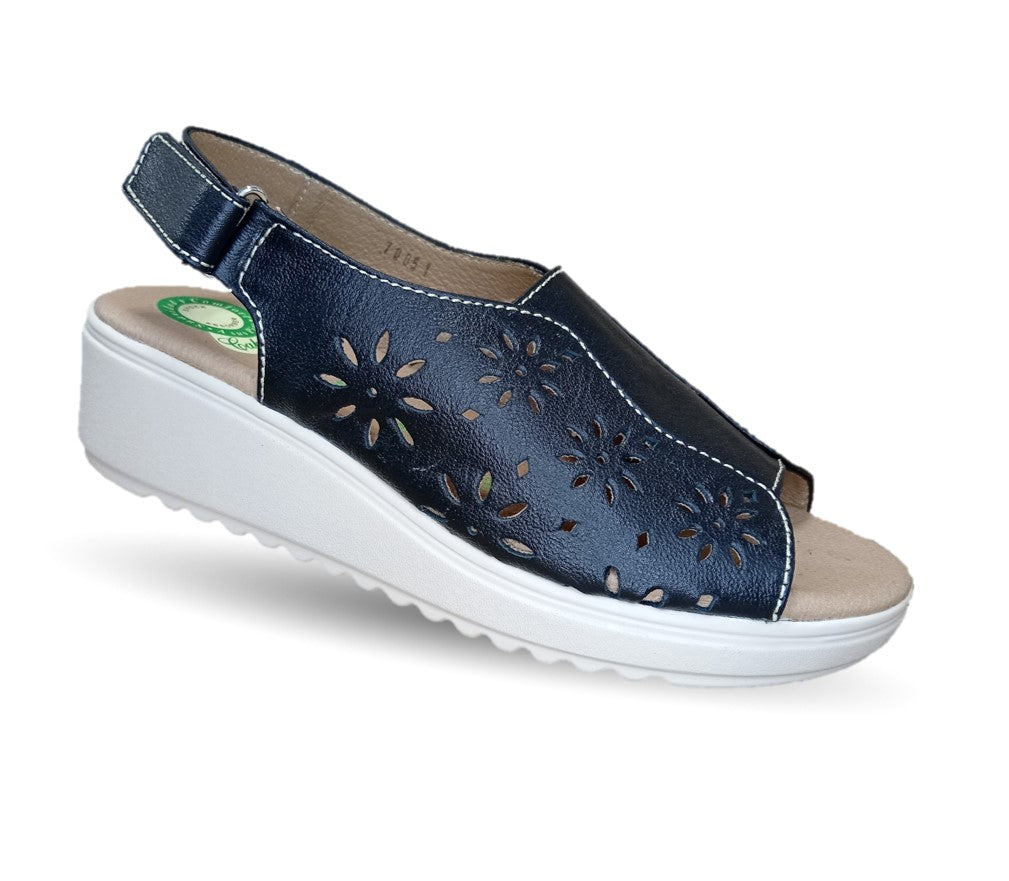 Sandalia de Confort de piel de ternera con Shock Point Capricho 70051 Negro para mujer