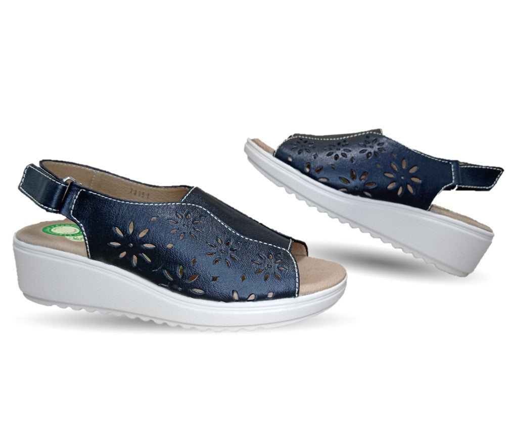 Sandalia de Confort de piel de ternera con Shock Point Capricho 70051 Negro para mujer