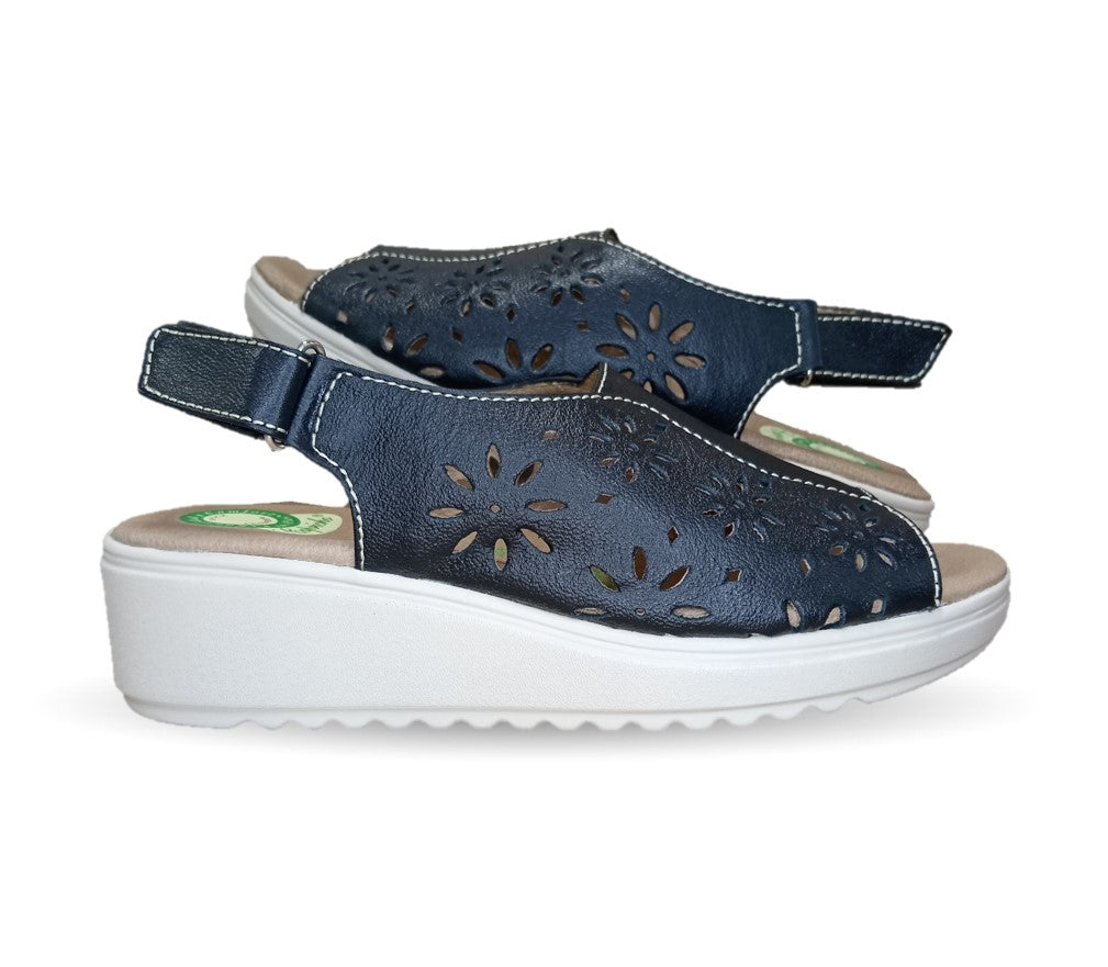 Sandalia de Confort de piel de ternera con Shock Point Capricho 70051 Negro para mujer