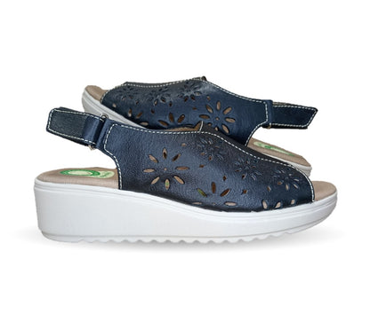 Sandalia de Confort de piel de ternera con Shock Point Capricho 70051 Negro para mujer