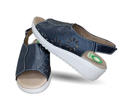 Sandalia de Confort de piel de ternera con Shock Point Capricho 70051 Negro para mujer