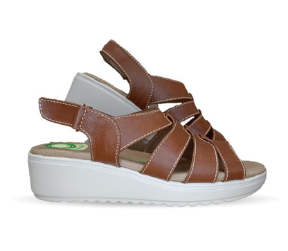 Sandalia de Confort de piel de ternera con Shock Point Capricho 70052 Brandy para mujer