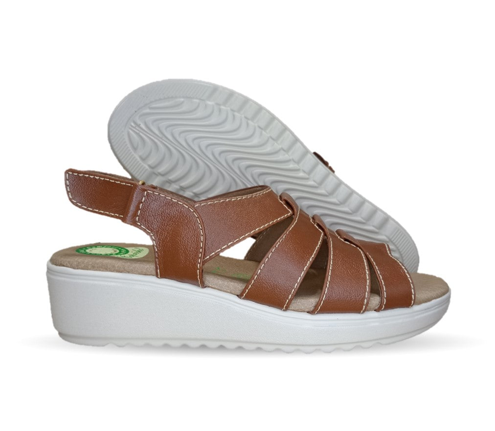 Sandalia de Confort de piel de ternera con Shock Point Capricho 70052 Brandy para mujer