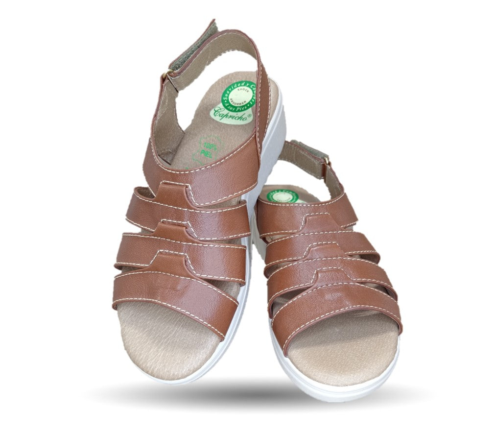 Sandalia de Confort de piel de ternera con Shock Point Capricho 70052 Brandy para mujer