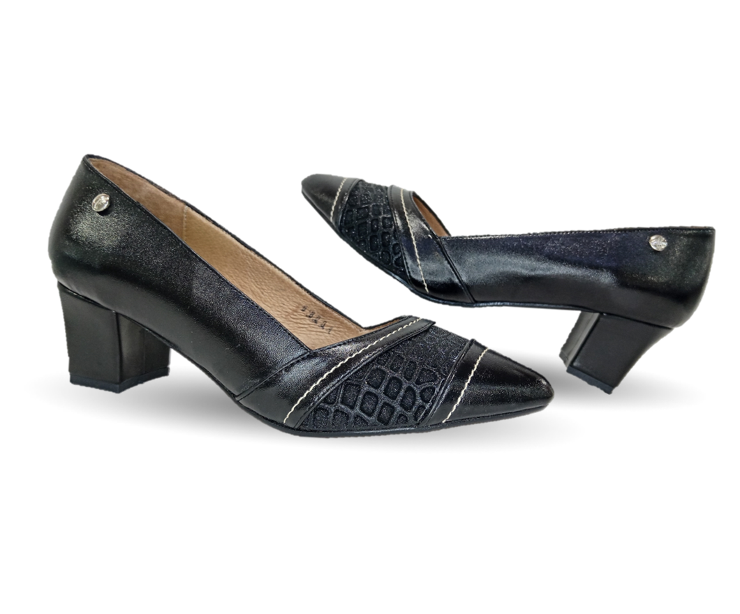 Zapatilla de Confort y Vestir de piel de ternera con Shock Point Capricho 88004 Negro para mujer