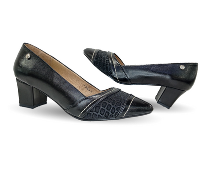 Zapatilla de Confort y Vestir de piel de ternera con Shock Point Capricho 88004 Negro para mujer