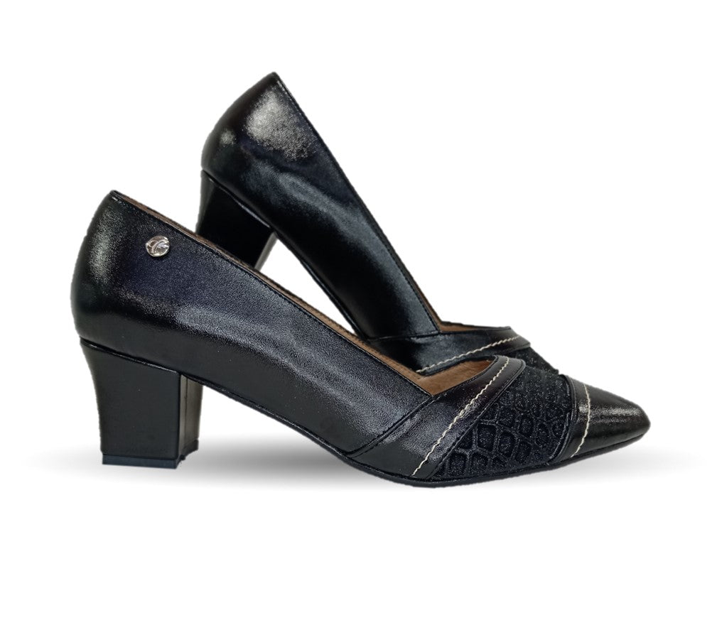 Zapatilla de Confort y Vestir de piel de ternera con Shock Point Capricho 88004 Negro para mujer