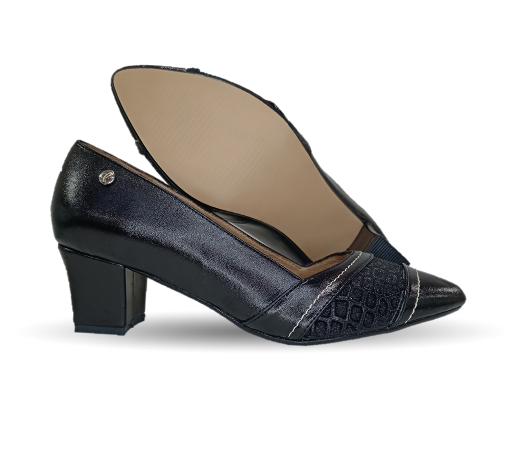 Zapatilla de Confort y Vestir de piel de ternera con Shock Point Capricho 88004 Negro para mujer