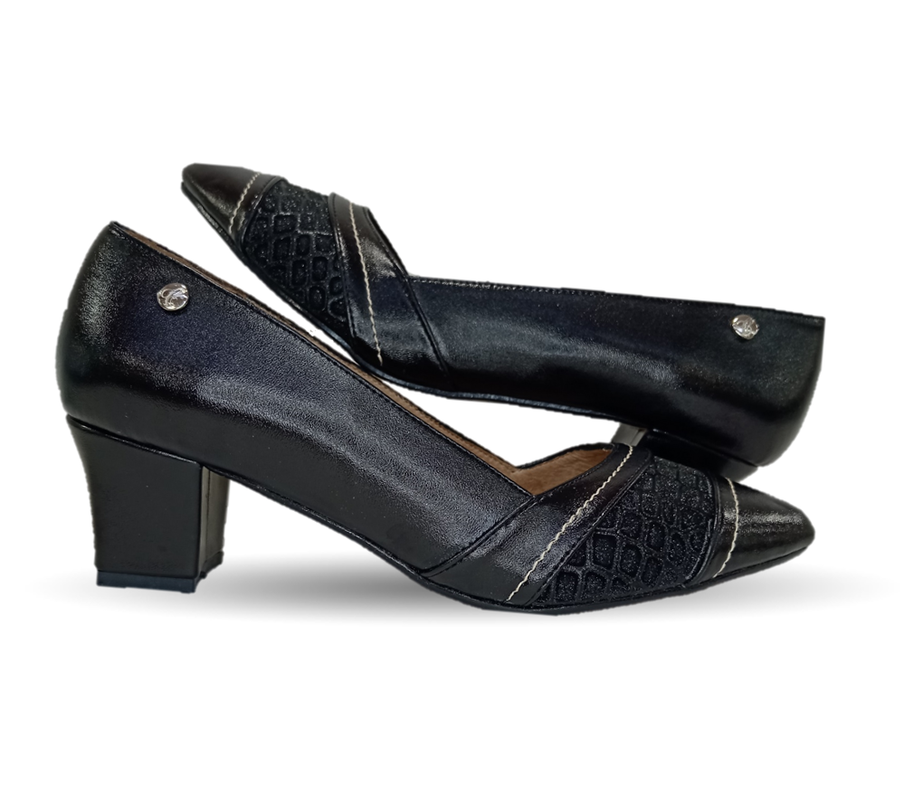 Zapatilla de Confort y Vestir de piel de ternera con Shock Point Capricho 88004 Negro para mujer