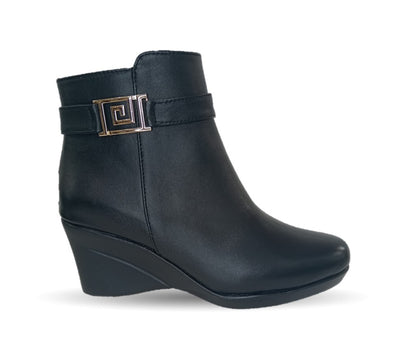 Bota de Vestir de moda de piel de ternera con suela cuña mediana Lady Christian 613 Negro para mujer