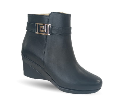 Bota de Vestir de moda de piel de ternera con suela cuña mediana Lady Christian 613 Negro para mujer