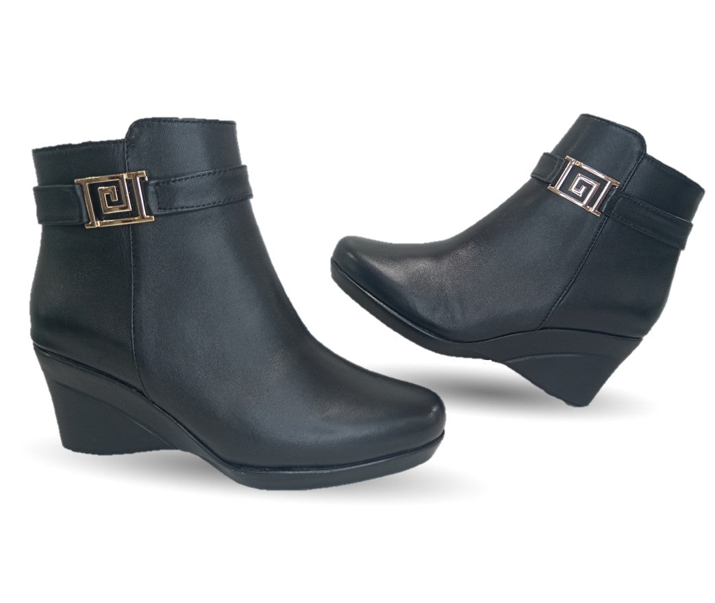 Bota de Vestir de moda de piel de ternera con suela cuña mediana Lady Christian 613 Negro para mujer