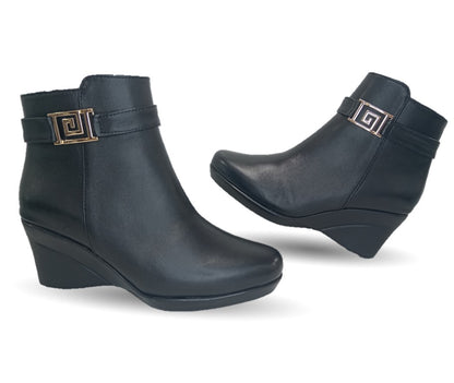 Bota de Vestir de moda de piel de ternera con suela cuña mediana Lady Christian 613 Negro para mujer