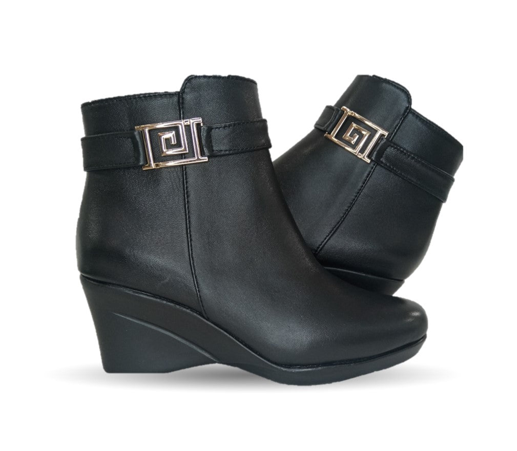 Bota de Vestir de moda de piel de ternera con suela cuña mediana Lady Christian 613 Negro para mujer