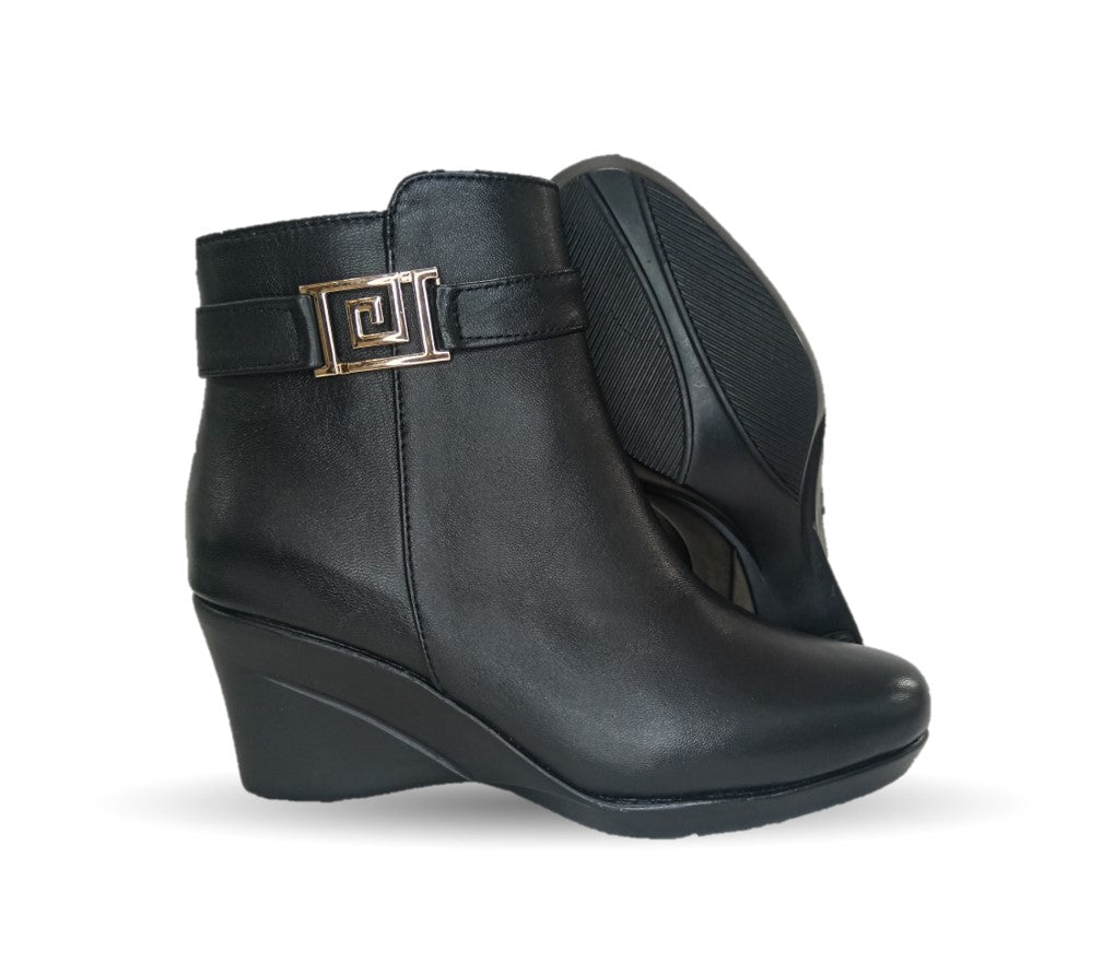 Bota de Vestir de moda de piel de ternera con suela cuña mediana Lady Christian 613 Negro para mujer