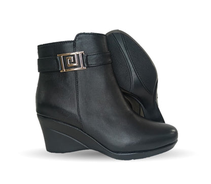 Bota de Vestir de moda de piel de ternera con suela cuña mediana Lady Christian 613 Negro para mujer