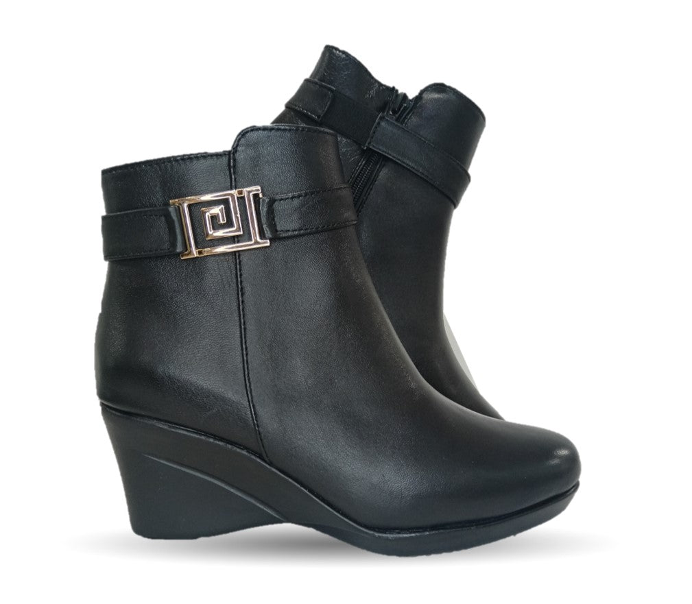 Bota de Vestir de moda de piel de ternera con suela cuña mediana Lady Christian 613 Negro para mujer