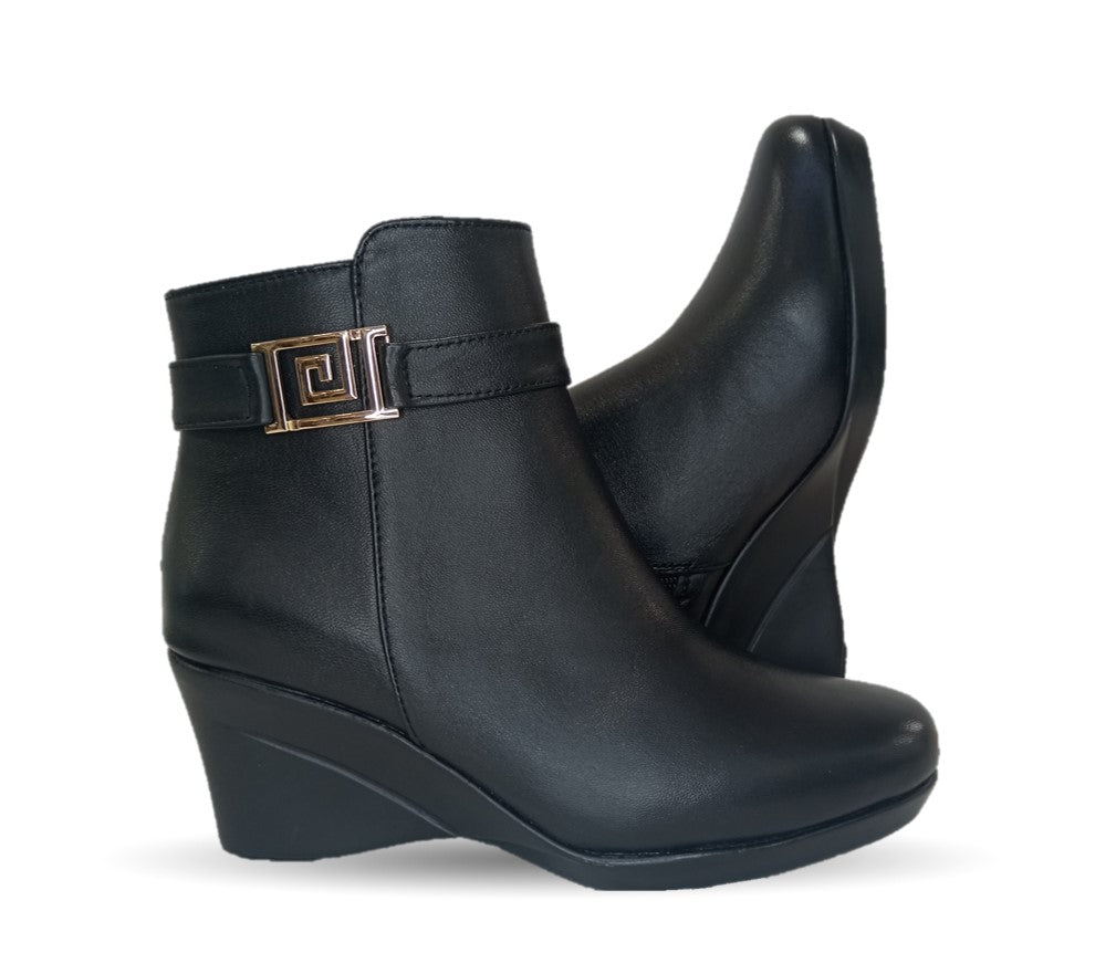 Bota de Vestir de moda de piel de ternera con suela cuña mediana Lady Christian 613 Negro para mujer