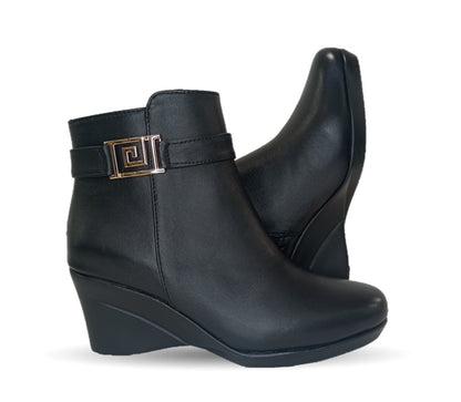 Bota de Vestir de moda de piel de ternera con suela cuña mediana Lady Christian 613 Negro para mujer