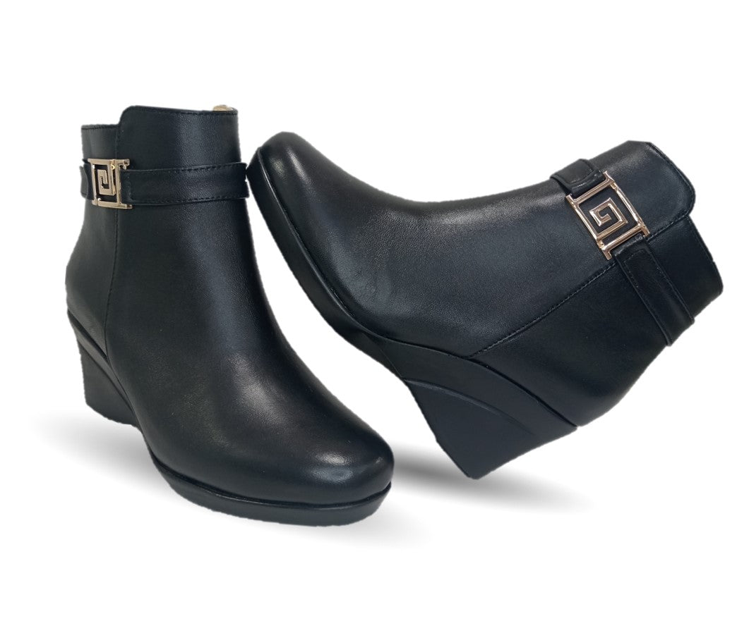 Bota de Vestir de moda de piel de ternera con suela cuña mediana Lady Christian 613 Negro para mujer