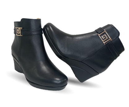 Bota de Vestir de moda de piel de ternera con suela cuña mediana Lady Christian 613 Negro para mujer