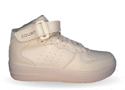 Tenis Urbano y Escolar tipo Bota de piel Court 2993 Blanco/Blanco Unisex para hombre y mujer