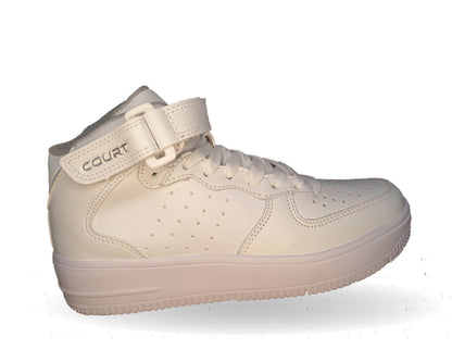 Tenis Urbano y Escolar tipo Bota de piel Court 2993 Blanco/Blanco Unisex para hombre y mujer