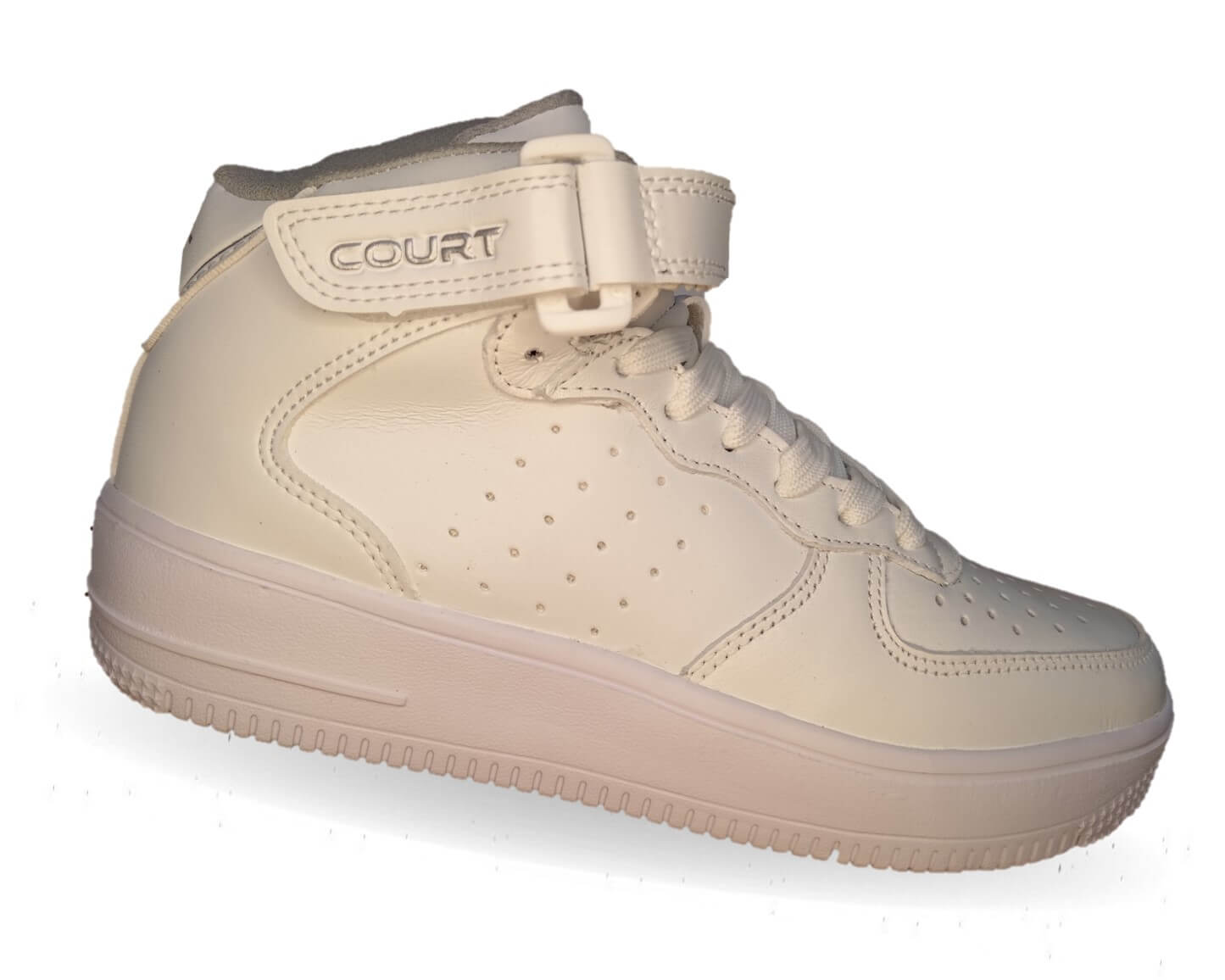 Tenis Urbano y Escolar tipo Bota de piel Court 2993 Blanco/Blanco Unisex para hombre y mujer