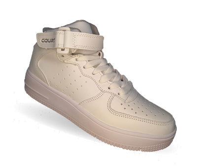 Tenis Urbano y Escolar tipo Bota de piel Court 2993 Blanco/Blanco Unisex para hombre y mujer