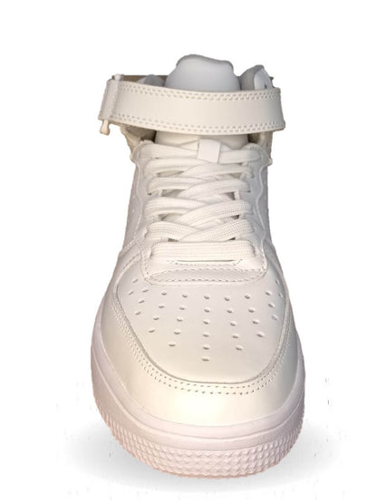 Tenis Urbano y Escolar tipo Bota de piel Court 2993 Blanco/Blanco Unisex para hombre y mujer