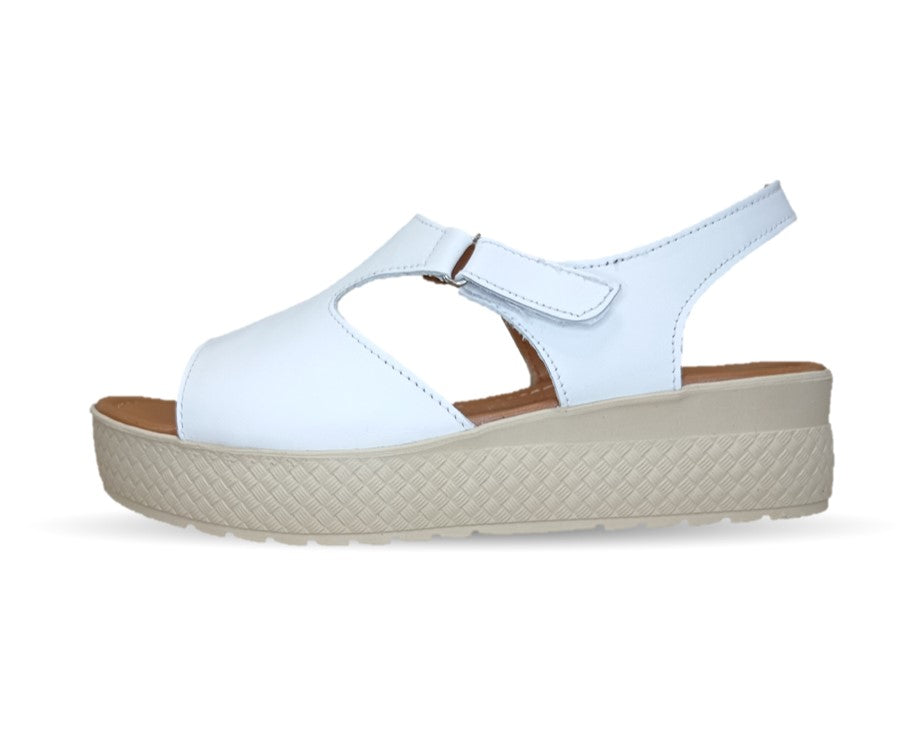 Sandalia Casual de piel con plataforma baja Hannia 130 Blanco para mujer