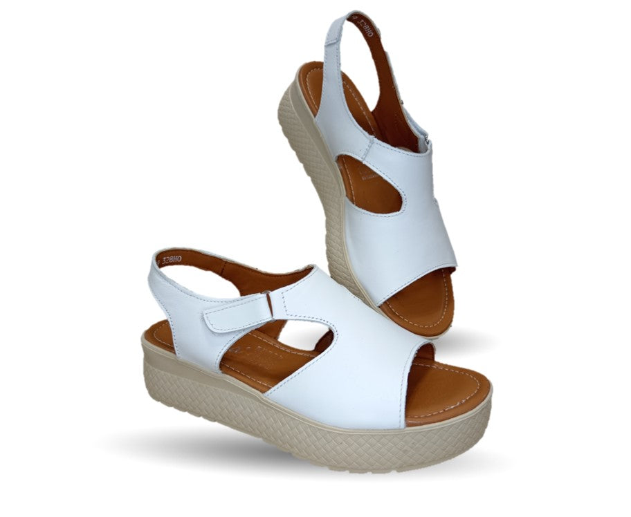Sandalia Casual de piel con plataforma baja Hannia 130 Blanco para mujer