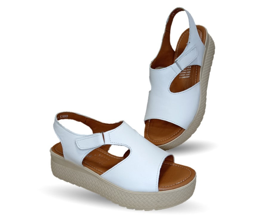 Sandalia Casual de piel con plataforma baja Hannia 130 Blanco para mujer
