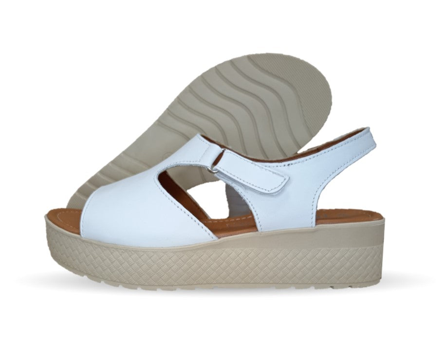 Sandalia Casual de piel con plataforma baja Hannia 130 Blanco para mujer