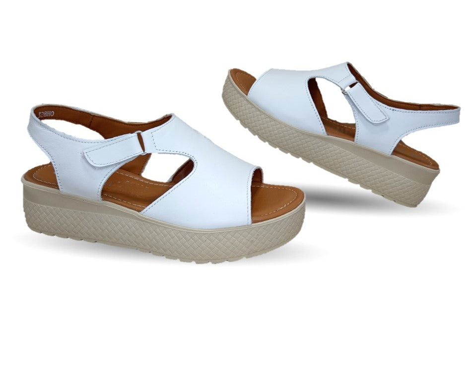 Sandalia Casual de piel con plataforma baja Hannia 130 Blanco para mujer