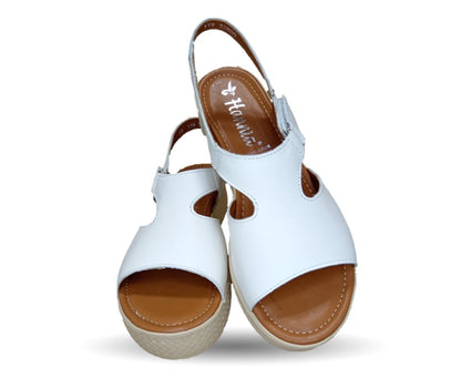 Sandalia Casual de piel con plataforma baja Hannia 130 Blanco para mujer