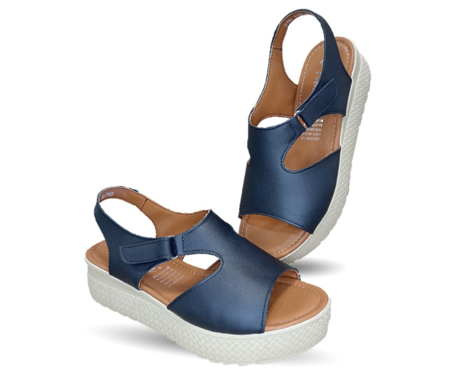 Sandalia Casual de piel con plataforma baja Hannia 130 Negro para mujer